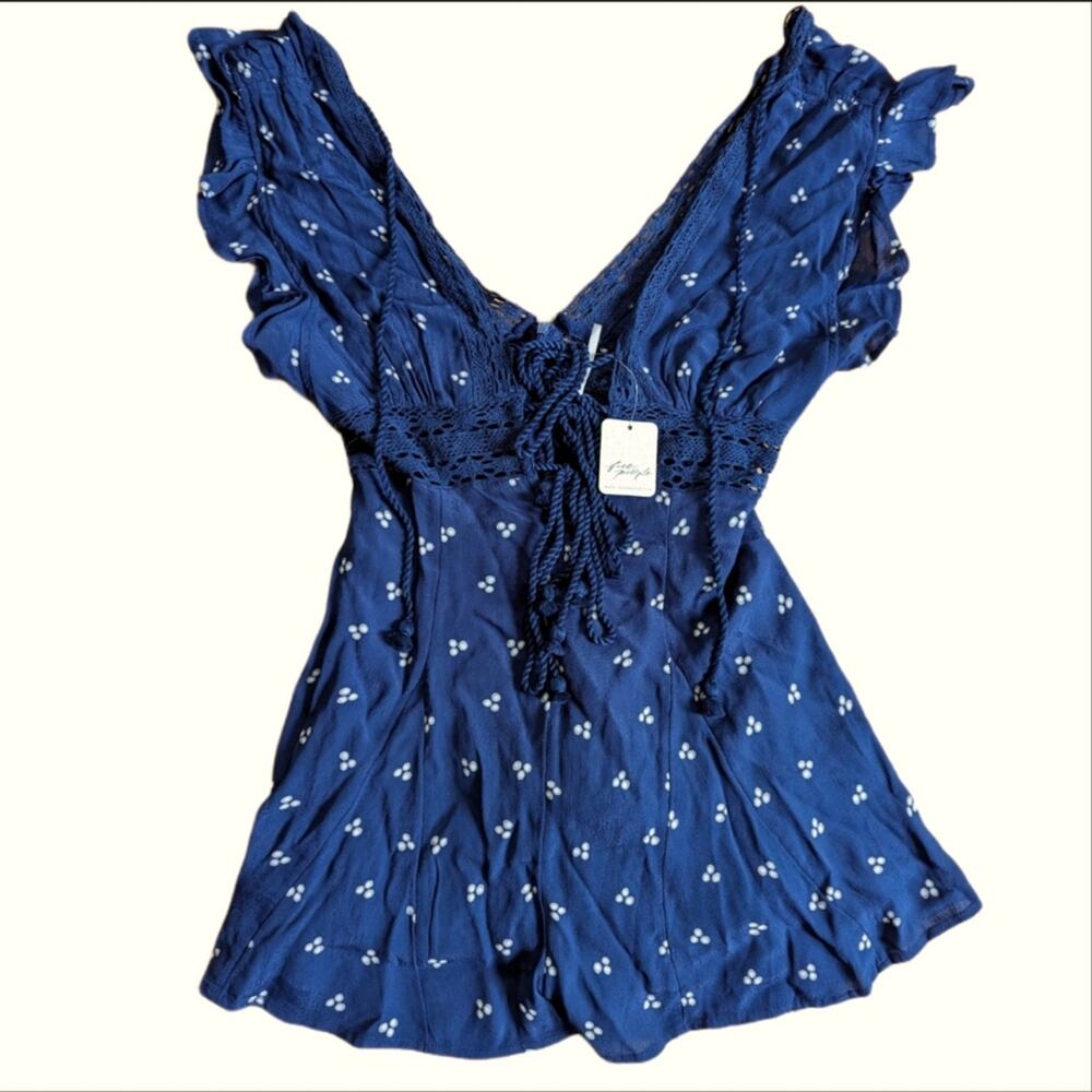 Free People Morning Sun Lace Printed Zip Up Tassel Bohemian Romper NWT